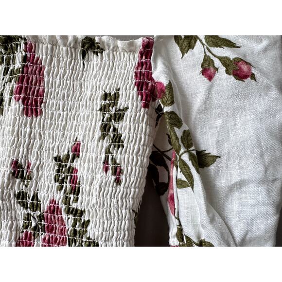 Reformation Floral Linen Mini Dress Sz M Bohemian Long Sleeves Hilary Smocked - Picture 9 of 9
